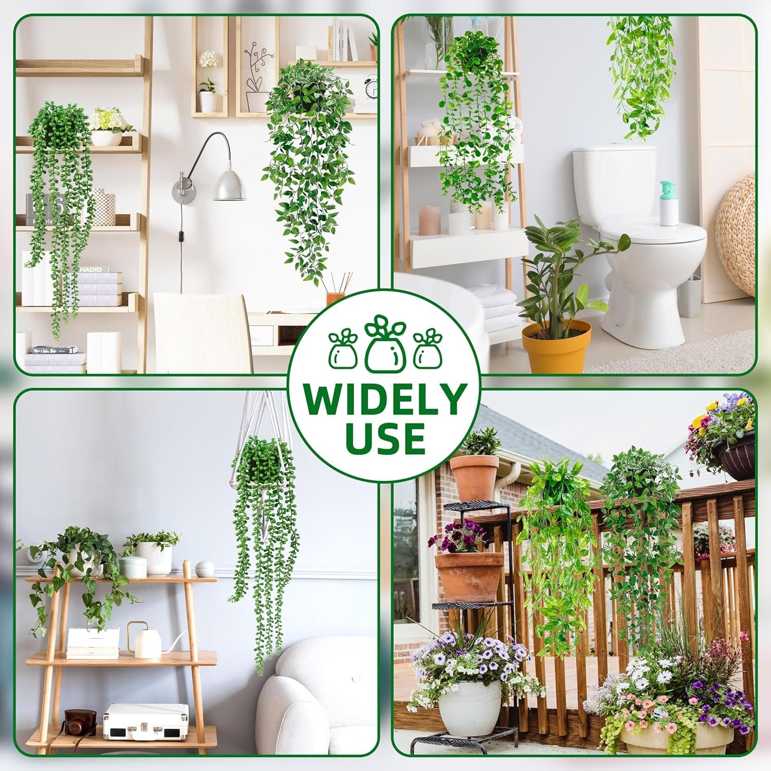 Artificial Hanging Plants for Shelf, 4 Pack Fake Potted Greenery Faux Eucalyptus Vine, Mandala Vine, String of Pearls,Pea pod Leaves in Pot for Office Living Room Bathroom Indoor Outdoor Décor - Image 5