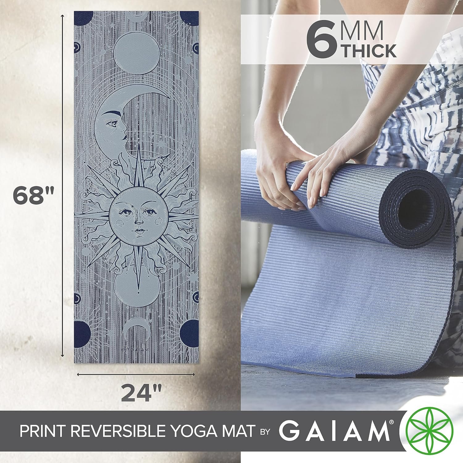 Gaiam Yoga Mat - Premium 6mm Print Reversible Extra Thick Non Slip Exercise & Fitness Mat for All Types of Yoga, Pilates & Floor Workouts (68" x 24" x 6mm Thick) - Image 5