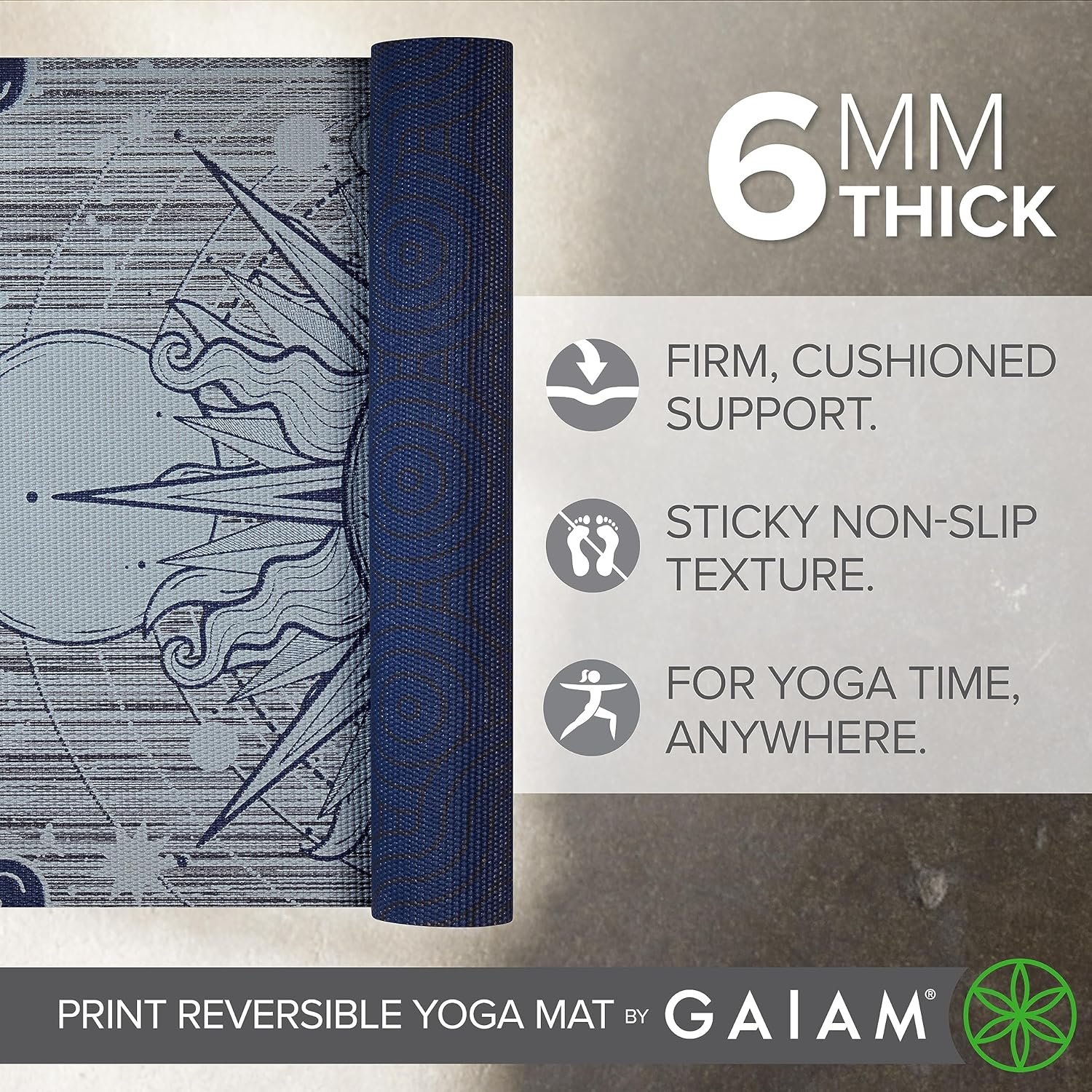 Gaiam Yoga Mat - Premium 6mm Print Reversible Extra Thick Non Slip Exercise & Fitness Mat for All Types of Yoga, Pilates & Floor Workouts (68" x 24" x 6mm Thick) - Image 4